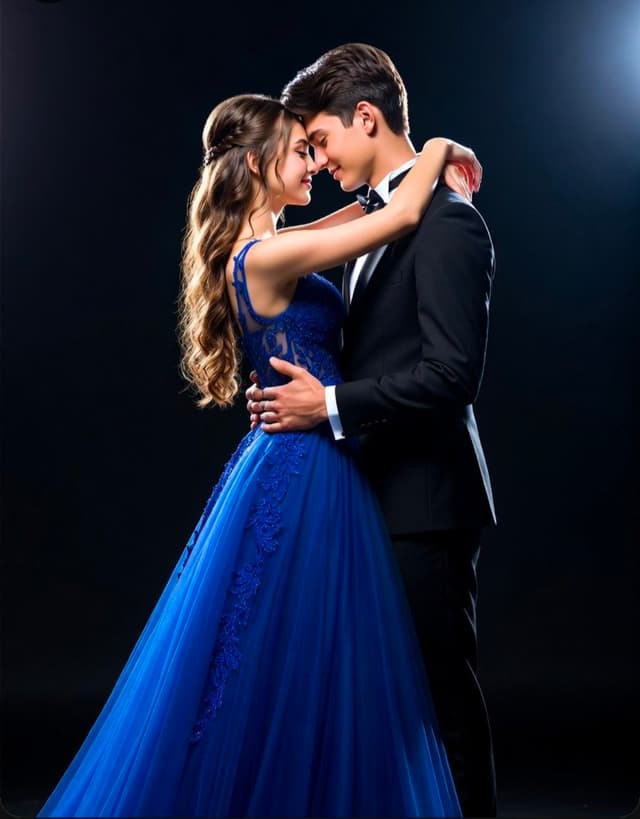 Grok Imagine Prompt - A studio photograph of a young, elegant couple captured agai