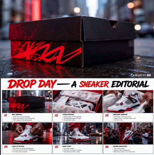 Kling Prompt - Create a high-energy 16:9 sneaker drop fashion advertising s