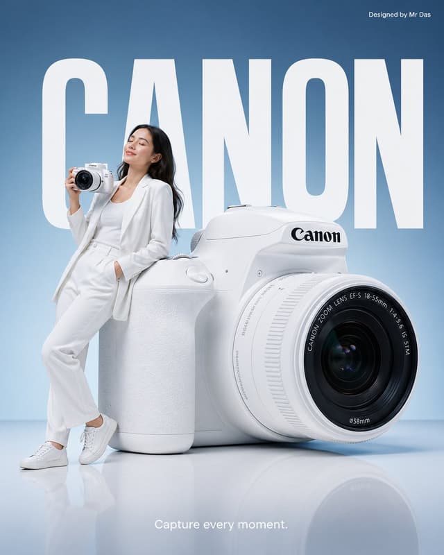 GPT Image Prompt - Minimalist commercial ad featuring oversized white DSLR came