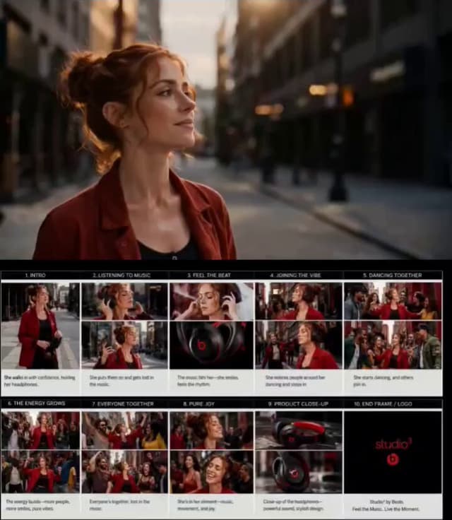 Seedance Prompt - A stylish young woman with red hair walks confidently throug