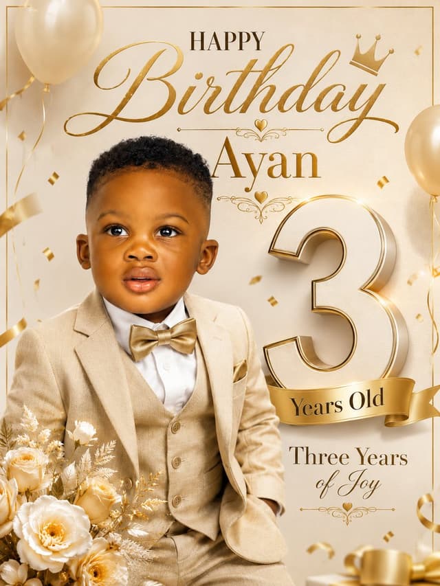 GPT Image Prompt - Create a premium luxury birthday poster for a 3-year-old chi