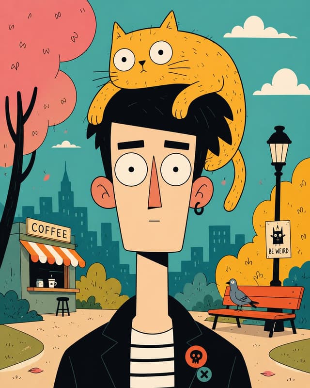 GPT Image Prompt - Vertical quirky flat cartoon portrait of [HUMAN] with a tall