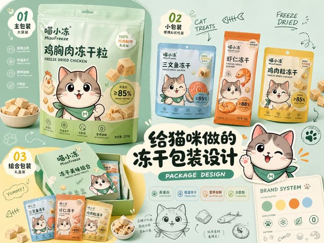 GPT Image Prompt - 请生成一张横向4:3高清「品牌包装设计提案速览」。
【主题】:【填写产品主题】
【品牌名】:【填写品牌名】
【系列名称