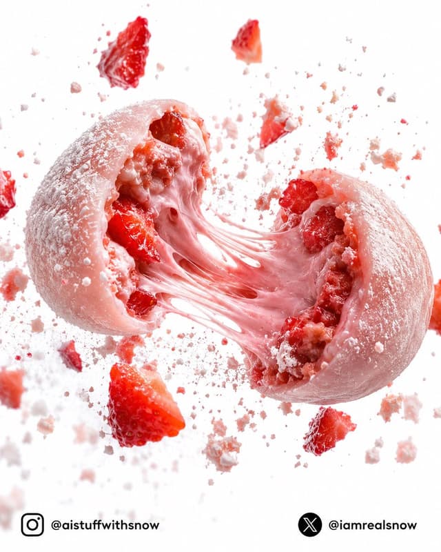 GPT Image Prompt - An ultra premium Japanese strawberry mochi suspended in mid