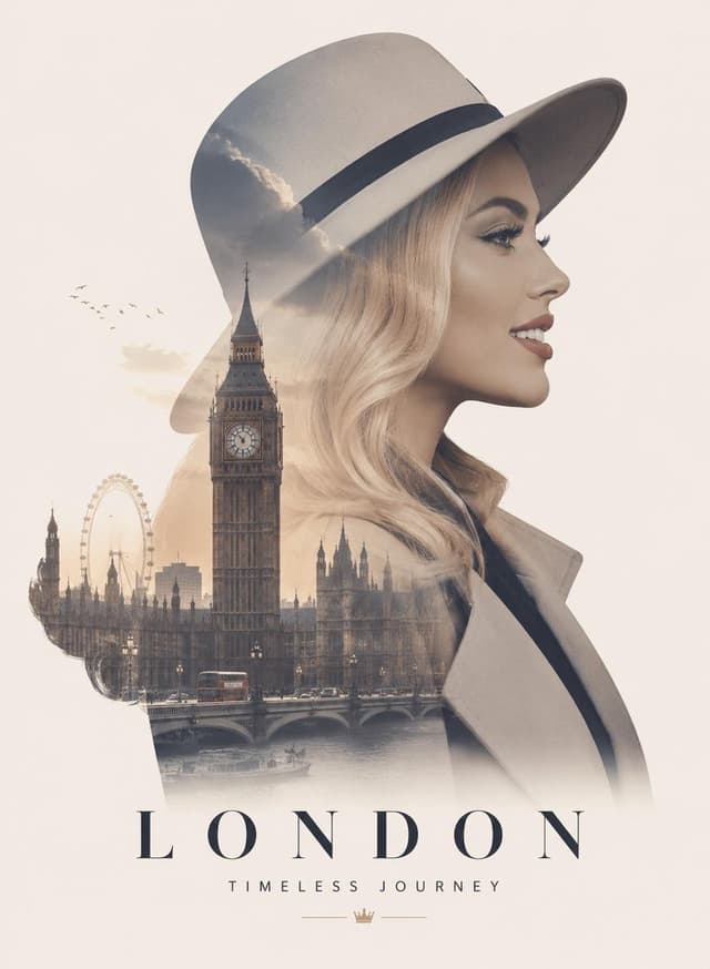 GPT Image Prompt - Ultra-premium double exposure travel poster, elegant side-pr