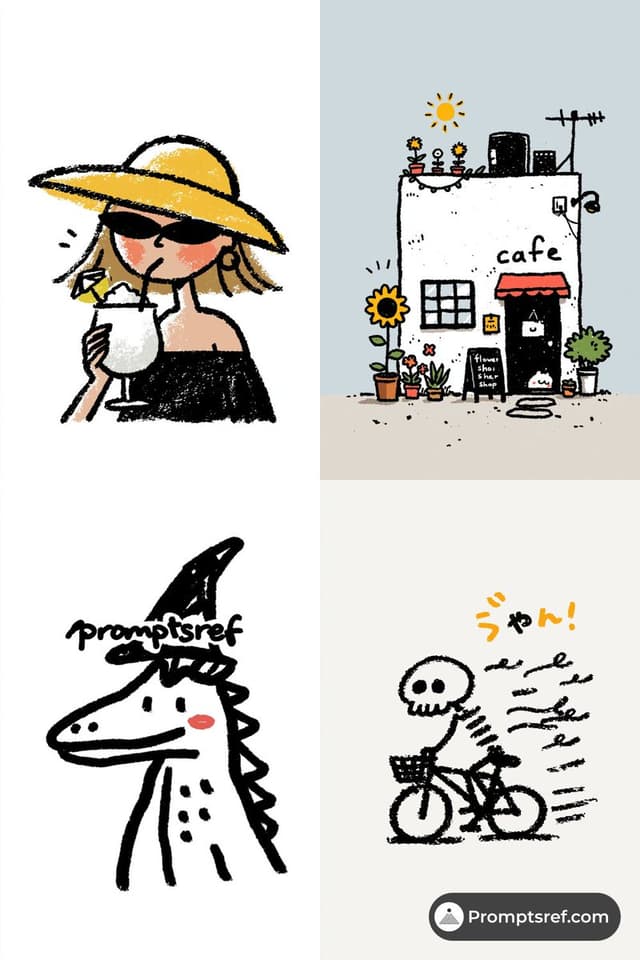 Midjourney Prompt - Minimalist hand-drawn doodle illustration, thick black crayo