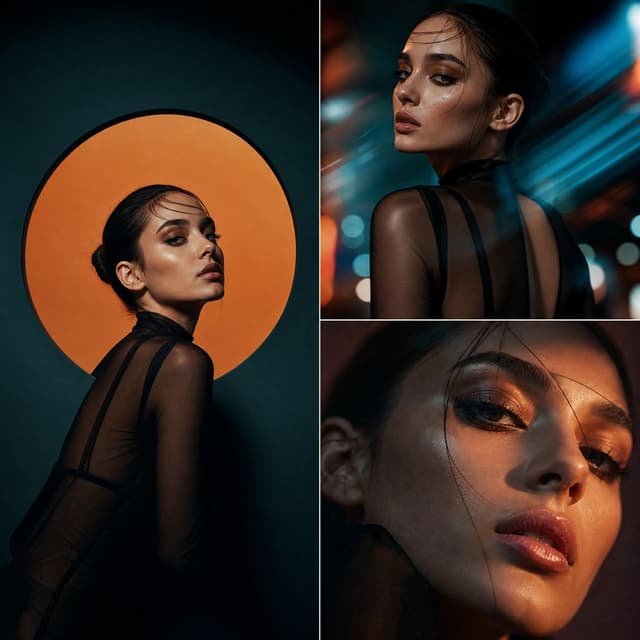 GPT Image Prompt - Cinematic hybrid fashion editorial combining studio and abst
