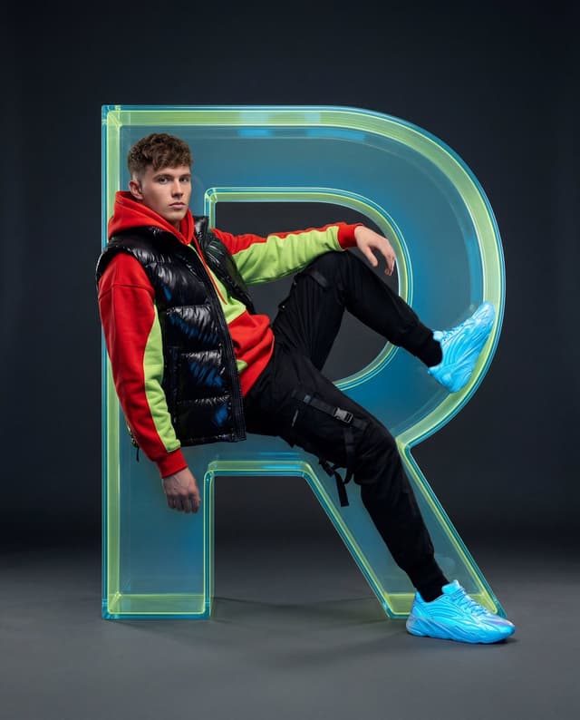 Nano Banana Prompt - Full-body studio fashion portrait of a male subject with upl