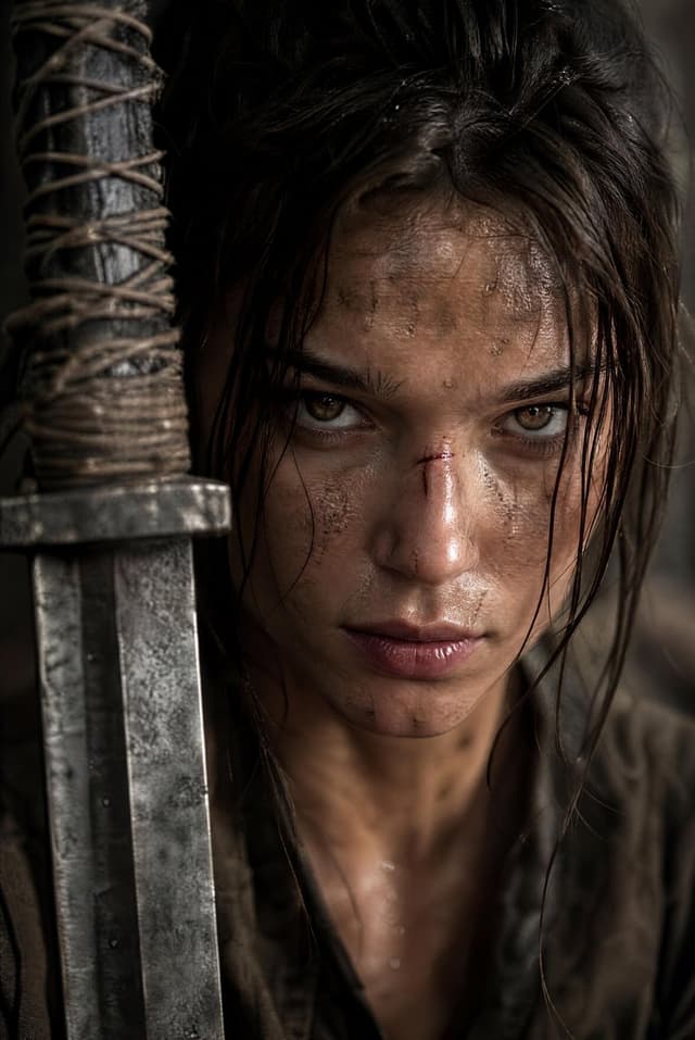 GPT Image Prompt - An extreme close-up, dramatic cinematic portrait of a fierce