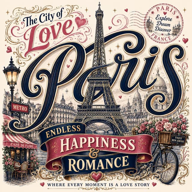 GPT Image Prompt - Vintage romantic travel typography poster for  Paris designe