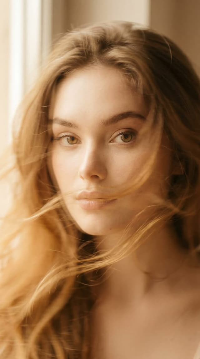 Nano Banana Prompt - A soft-focus, cinematic portrait of a young woman with delic