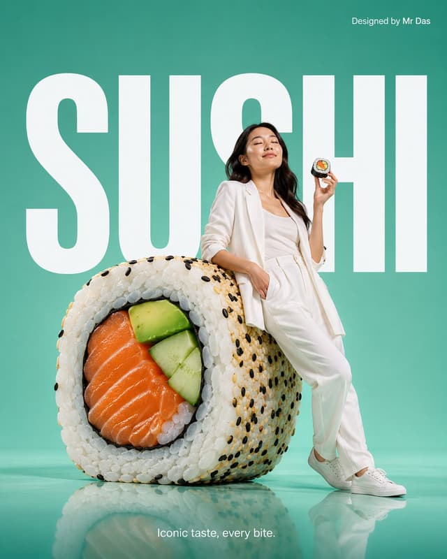 GPT Image Prompt - Minimalist commercial ad featuring oversized premium sushi r