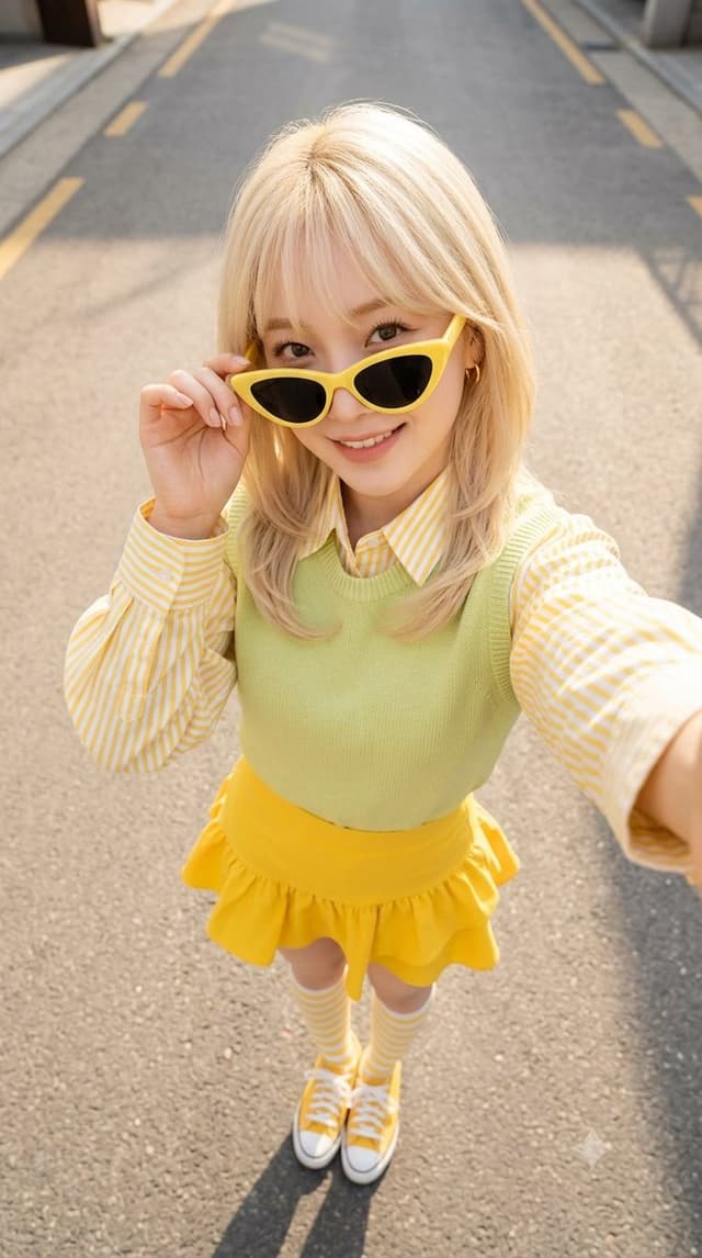 Nano Banana Prompt - Ultra-realistic Korean street fashion editorial, cheerful ci