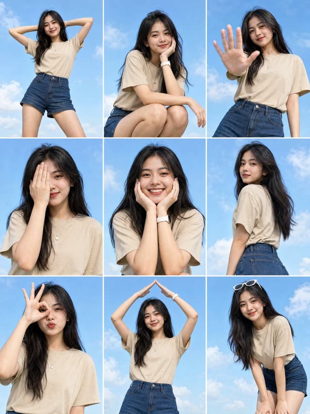 GPT Image Prompt - "A 3x3 photo grid displaying nine different natural portrait