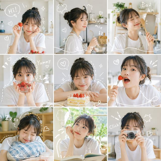 GPT Image Prompt - A nine-panel grid photo collage of the same subject appearin