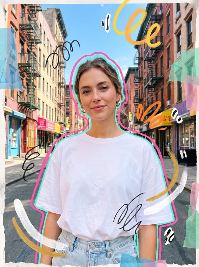 Nano Banana Prompt - Photorealistic mixed media collage street portrait of a youn