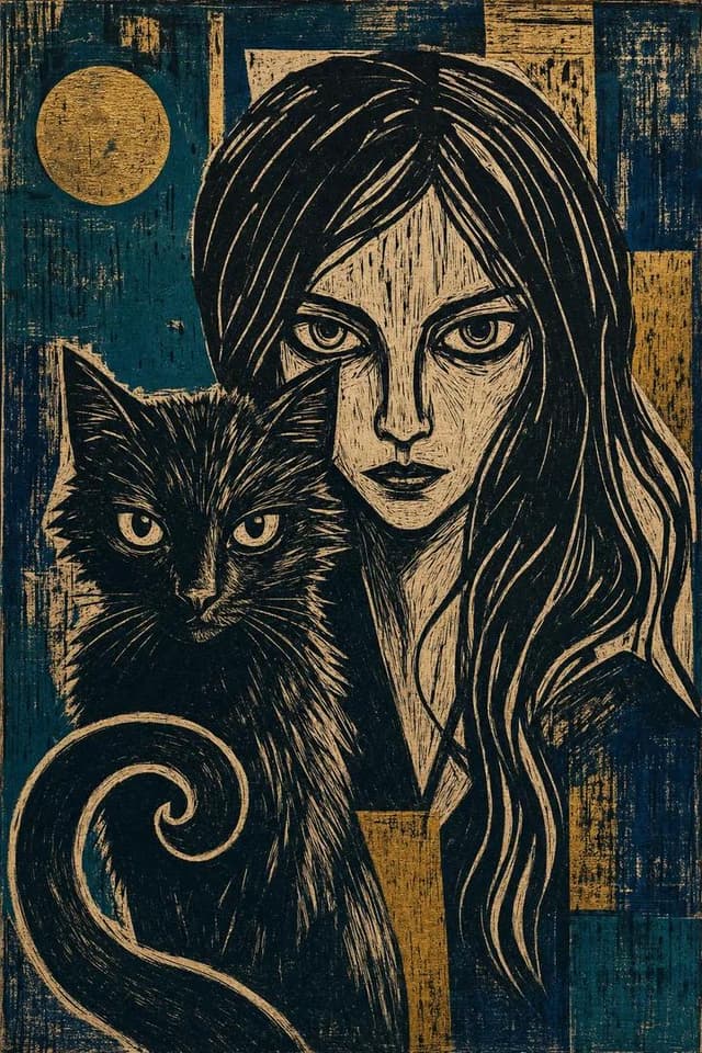 Nano Banana Prompt - A dramatic Expressionist linocut print on raw, ink-textured