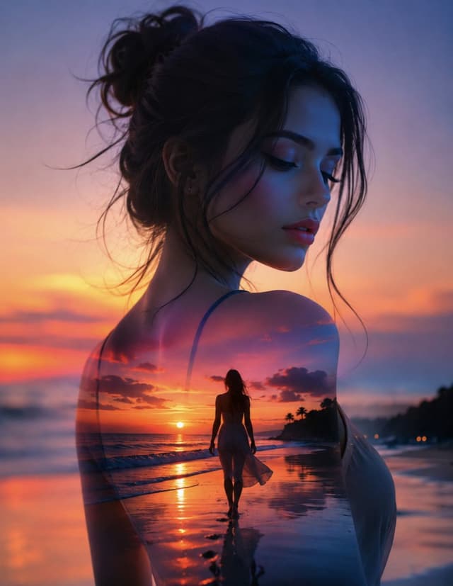 GPT Image Prompt - Create a breathtaking double exposure portrait featuring a c