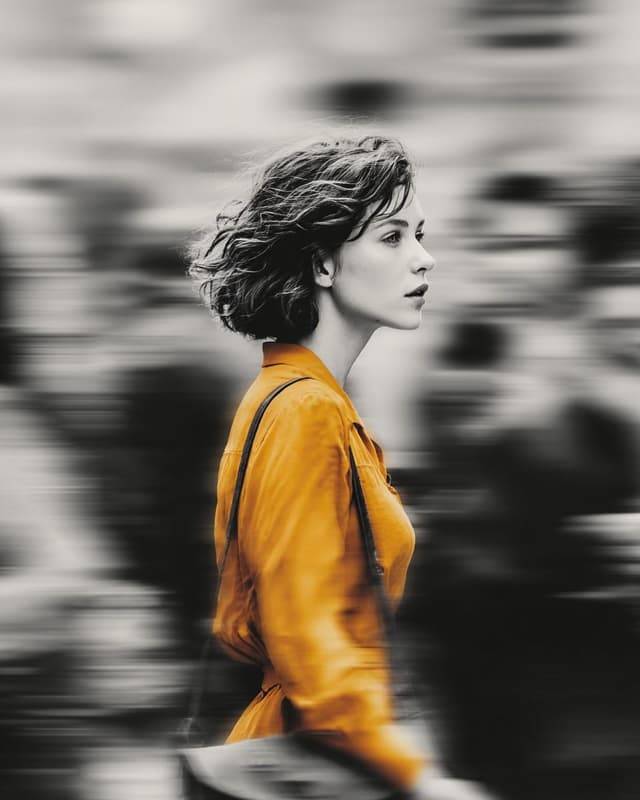 GPT Image Prompt - A cinematic street portrait of a beautiful young woman weari