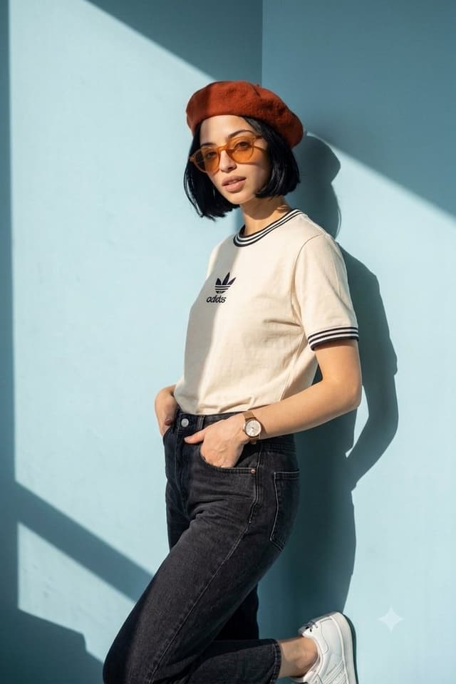 Nano Banana Prompt - A minimalist fashion editorial portrait of a woman with a sh