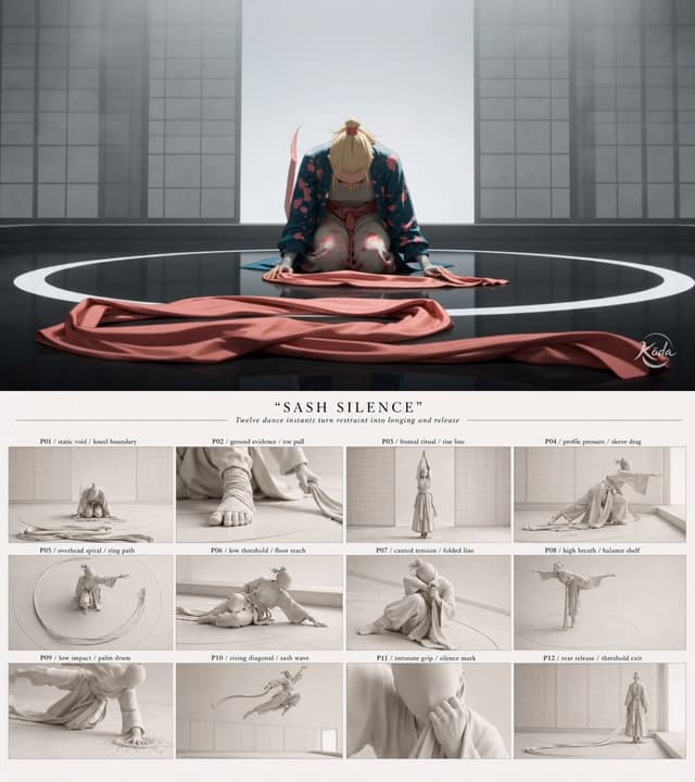 Seedance Prompt - @[storyboard ref] blueprint: match P01-P12 angle, scale, fra