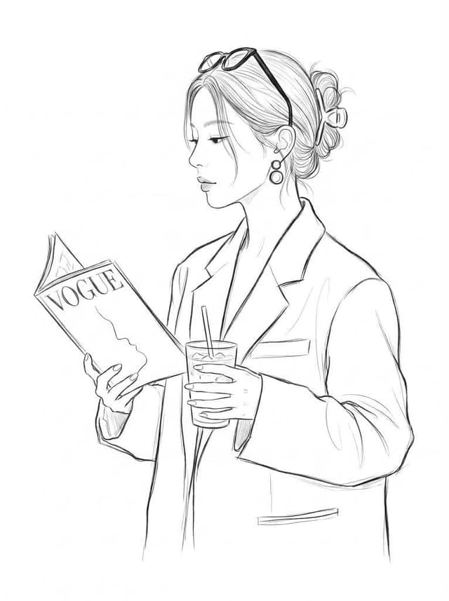 GPT Image Prompt - Minimalist black-and-white fashion pencil drawing of a woman