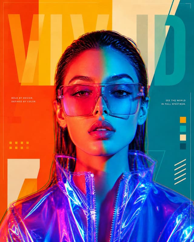 GPT Image Prompt - Wide digital art poster composition, woman in blue holograph
