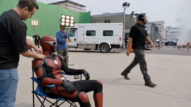 Kling Prompt - Original masked anti-hero actor wearing a unique red-and-bla