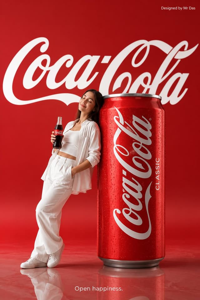 GPT Image Prompt - Minimalist commercial ad featuring an oversized Coca Cola ca
