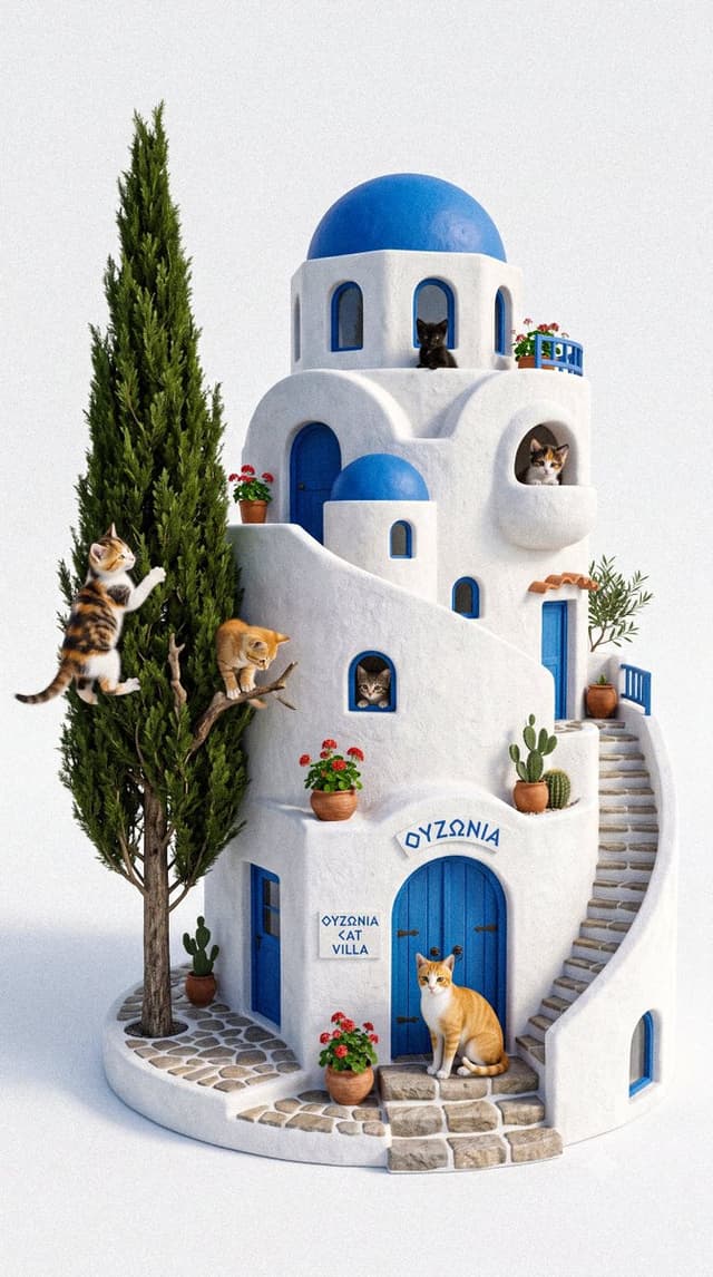 Nano Banana Prompt - A breathtaking luxury cat house inspired by [ARCHITECTURE ST