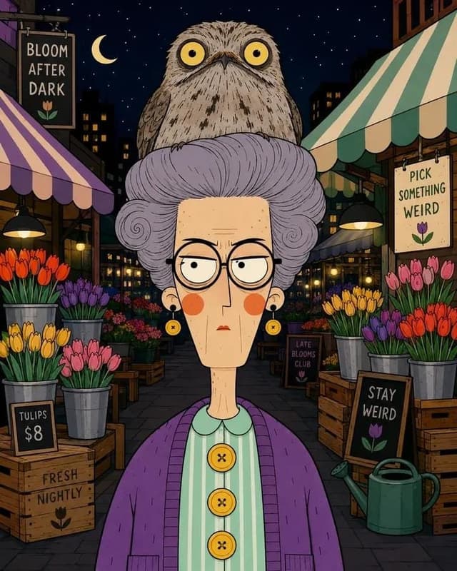 GPT Image Prompt - Vertical quirky flat cartoon portrait of [HUMAN] with a tall