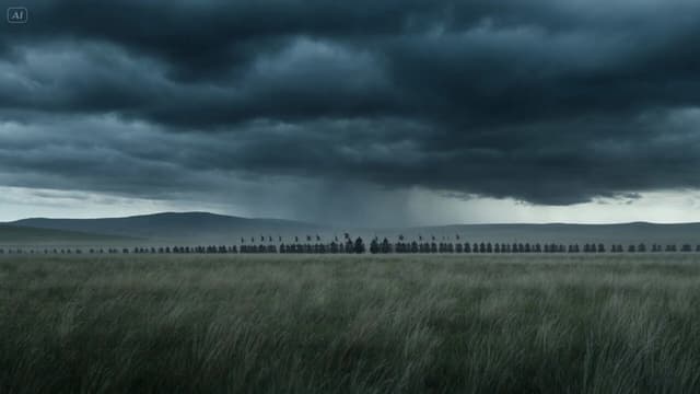 Veo Prompt - Style: Epic Mongol war action, cinematic realism, stormy ste
