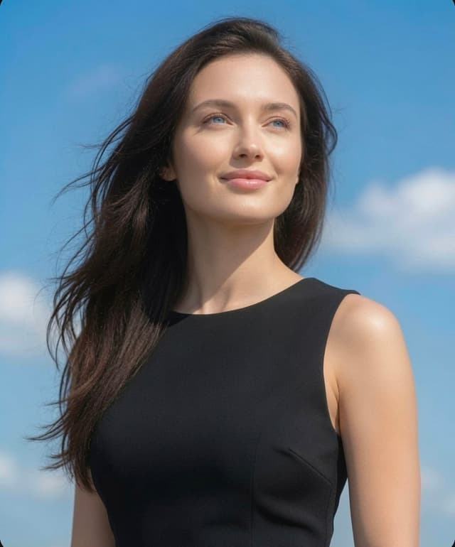 Grok Imagine Prompt - A portrait of a beautiful woman with long, flowing dark hair