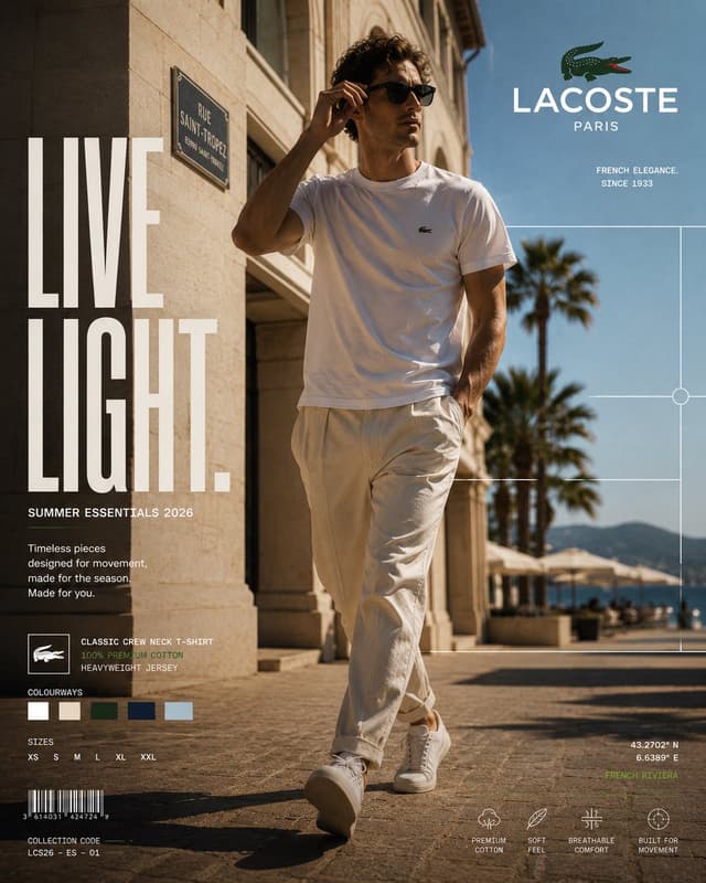 GPT Image Prompt - PROJECT:
LACOSTE® SUMMER ESSENTIALS 2026
FORMAT:
4:5 vertic