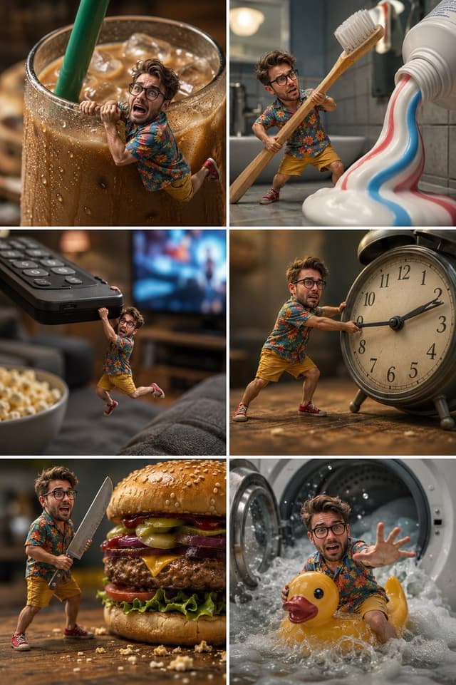 GPT Image Prompt - Ultra-realistic cinematic macro miniature photography, a 6-p