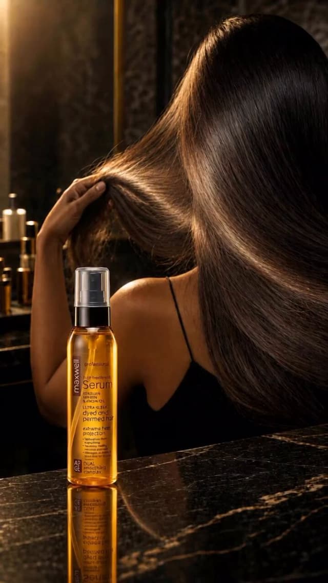 Seedance Prompt - A luxury cosmetic commercial for hair serum, shot on 35mm le
