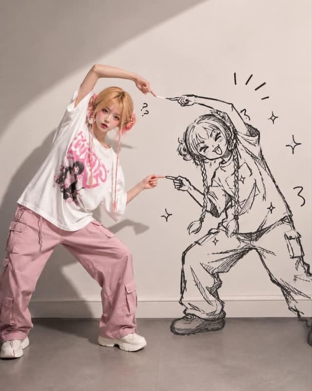 GPT Image Prompt - A mischievous doodle shadow mimics the character with exagge