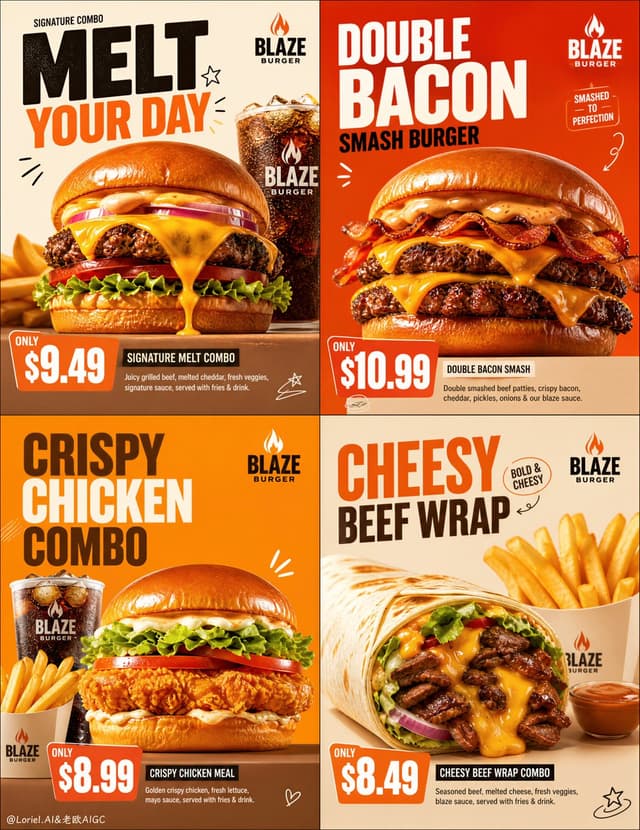 Midjourney Prompt - Create an ultra-premium western fast-food campaign poster sy