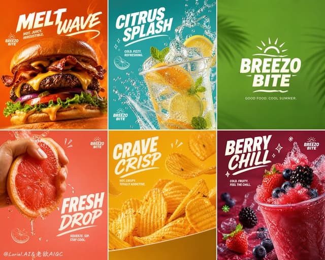 GPT Image Prompt - Create an ultra-premium 2x3 six-panel summer fast-food campa