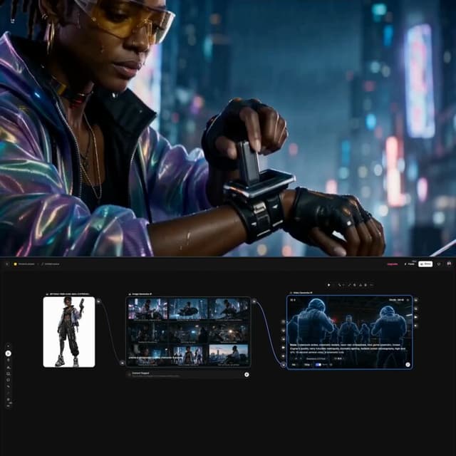 Veo Prompt - Style: Cyberpunk action, cinematic realism, neon-noir atmosp