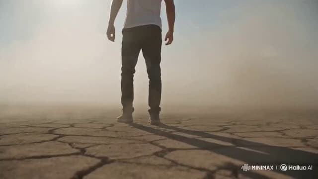 MiniMax Prompt - A young person walks under the blazing summer sun, looking e