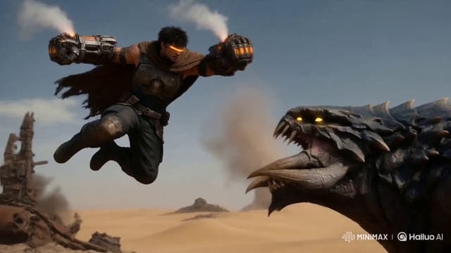 Veo Prompt - Hydraulic fists vs. desert beasts—15 seconds of raw post-apo