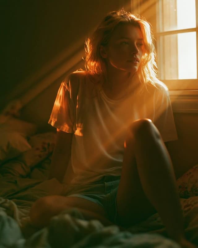 Midjourney Prompt - Photorealistic bedroom scene in warm late-afternoon sunlight