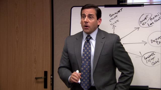 MiniMax Prompt - The Office (US) mockumentary style. Dunder Mifflin conferenc