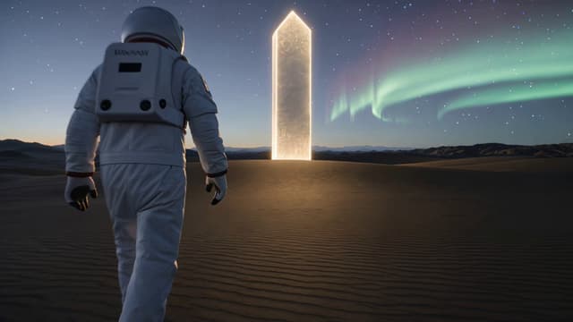 Kling Prompt - A lone astronaut walks across a vast desert of black volcani