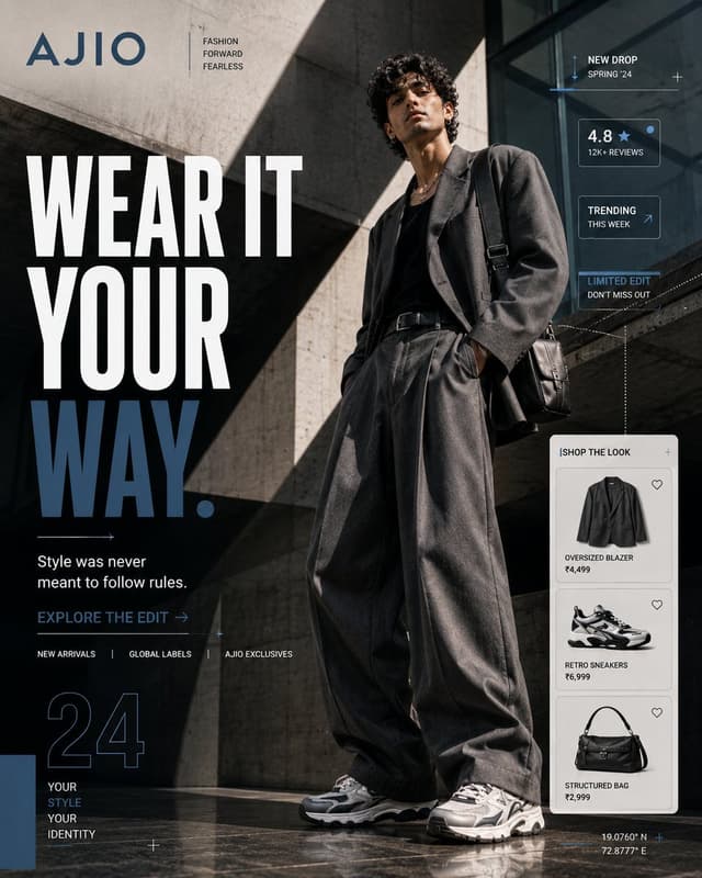 GPT Image Prompt - MYNTRA — “YOUR STYLE. YOUR RULES.”
BEHANCE-FEATURED QUALITY 
