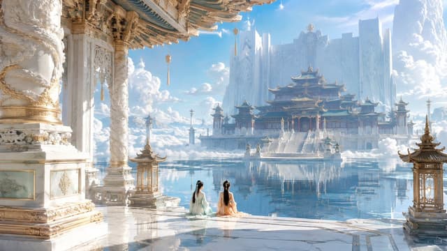 GPT Image Prompt - 16:9 横向电影画幅，东方神界超尺度皇家建筑摄影，1980s Hong Kong fantasy wuxia cine