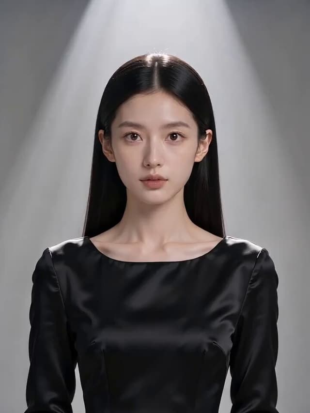 Veo Prompt - 10秒连续变化视频，电影级时尚广告质感，固定正面中景机位，画面真实自然，高级、有吸引力。 一位年轻成年亚洲女性始终站在画