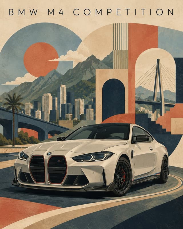 GPT Image Prompt - Title: BMW M4 Competition — Vintage Modernist Travel Poster
