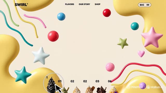 MiniMax Prompt - Create a 15-second premium 16:9 animated ice-cream landing p